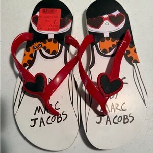 Marc by Marc Jacobs Red and Black Heart-Accent Graphic Flip Flops